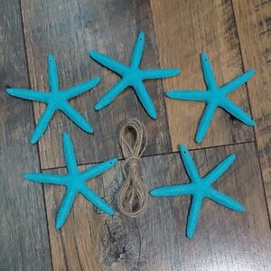 Turquoise Starfish Beach Decor/Garland Set - 5 Decorative Starfish w/ Twine